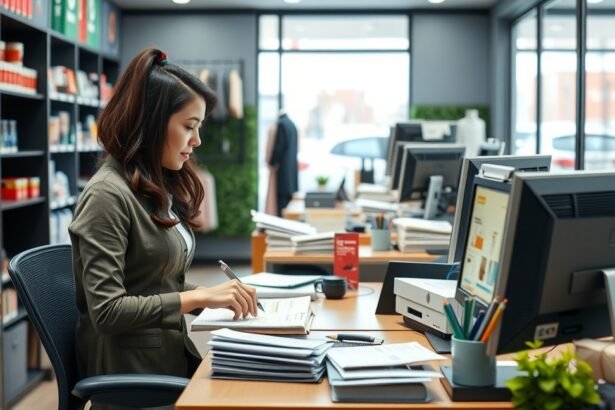 Boltvezető-helyettes munkahelyi környezetben, dolgozó nő