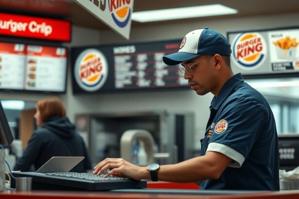 A Burger King munkatársa, aki a pénztárnál dolgozik