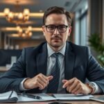 Cégvezető irodai környezetben, üzleti öltözetben