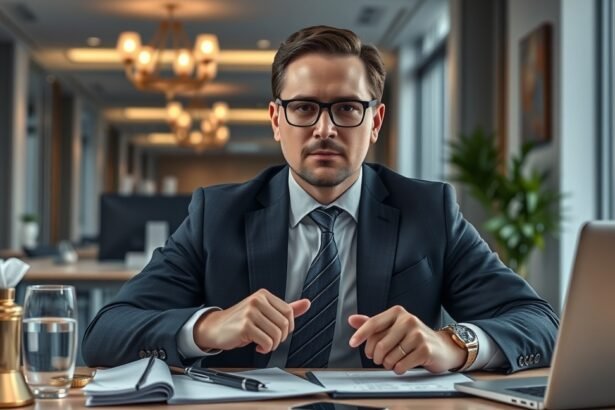 Cégvezető irodai környezetben, üzleti öltözetben