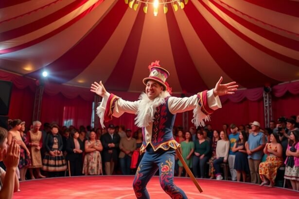 Cirkuszi artista bemutató a porondon