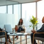 Professionális coaching ülés egy modern irodában.