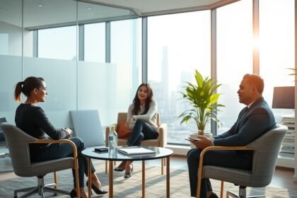 Professionális coaching ülés egy modern irodában.