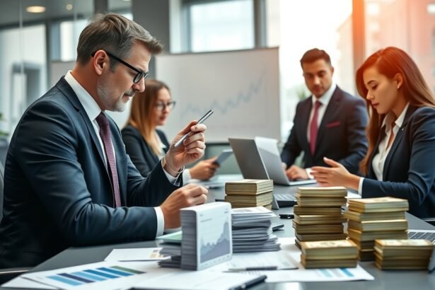 Csoportvezető a munkahelyén, pénzügyi elemzés közben.