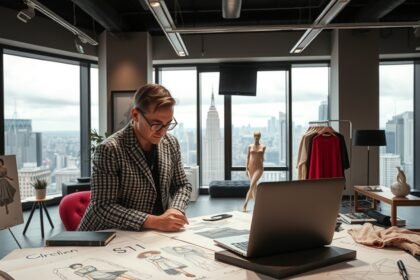 Divattervező munkája egy modern stúdióban