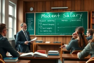 Egyetemi oktató előadás a fizetésről egy tanteremben