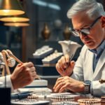 Ékszerbecsüs munka közben, ékszerek felmérése és értékelése