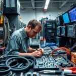 Elektronikai műszerész munkája egy laboratóriumban.