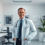 Endokrinológus orvos a munkájában, modern rendelői környezetben