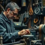 Esztergályos munkáját végzi egy ipari műhelyben