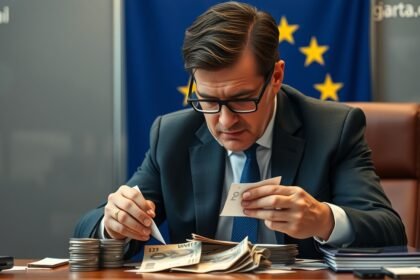 Európai parlamenti képviselő pénzügyi számításokat végez.
