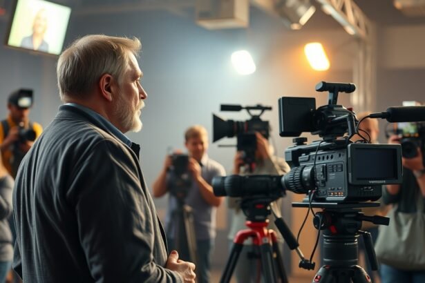 Film rendező a kamerák előtt, interjú közben