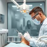 Fogorvos kezel egy beteget modern fogászati rendelőben.