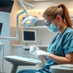 Fogorvosi asszisztens dolgozik a rendelőben