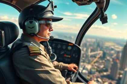 Helikopterpilóta a városi táj felett