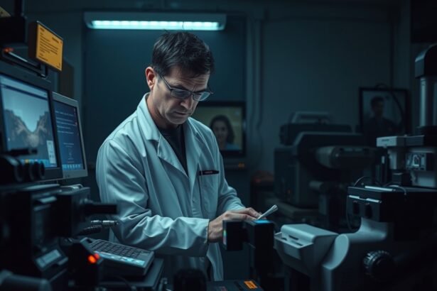 Helyszínelő laboratóriumban dolgozó szakember, bűnügyi vizsgálat során.