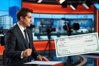 Híradós stúdió, műsorvezető és egy csekk