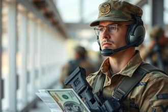 Hivatásos katona Magyarországon pénzügyi dokumentummal a kezében