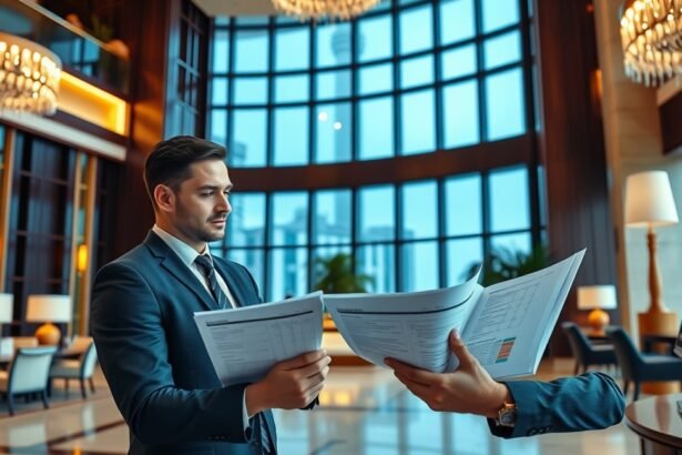 Hotel menedzser találkozója a szálloda lobbyjában