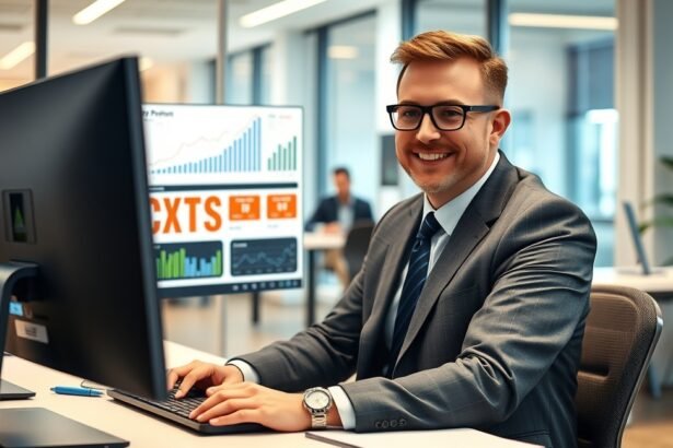HR business partner working on a computer in a modern office