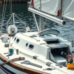 Vitorlás hajó részletei a vízen, karbantartási igények