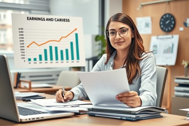 HR-generalista a munkahelyén, pénzügyi grafikonokkal.