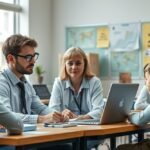 Iskolapszichológusok ülése diákokkal a tanteremben