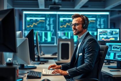 IT support munkatárs számítógépes irodai környezetben.