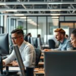 IT szakemberek dolgoznak modern irodai környezetben