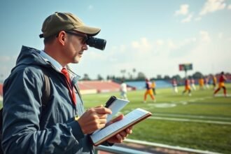 Játékosmegfigyelő elemzés közben a sportpályán