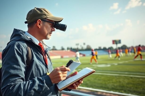 Játékosmegfigyelő elemzés közben a sportpályán