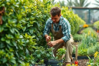 Kertész munkája során növényeket gondoz és ápol a kertben.