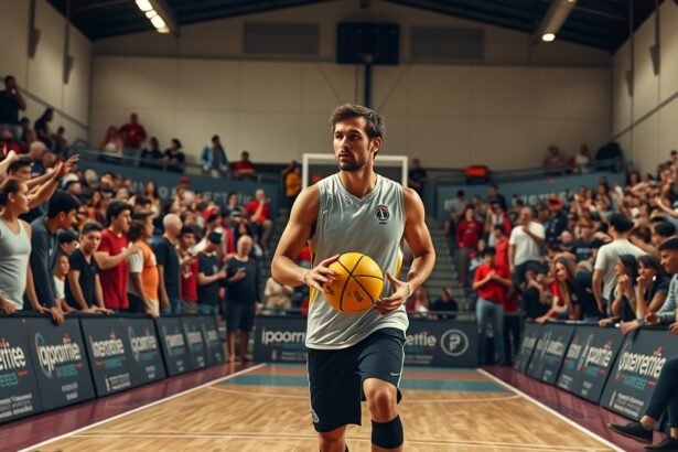 Kézilabdázó pályán, a szurkolók előtt