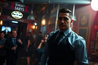 Egy kidobó stílusos öltözetben egy bárban