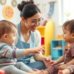 Kisgyermeknevelő és kisgyermekek játék közben