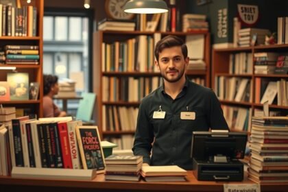 Könyvesbolti eladó a könyvesboltban, munkakör és fizetés