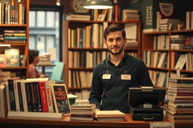 Könyvesbolti eladó a könyvesboltban, munkakör és fizetés