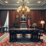 Konzuli iroda, diplomáciai környezet, zászlók és bútorok