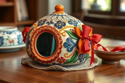 Színes hógömb dísztárgy piros masnival, karácsonyi ajándék ötlet.