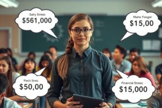 Középiskolai tanár osztályteremben, különböző keresetekkel kapcsolatban