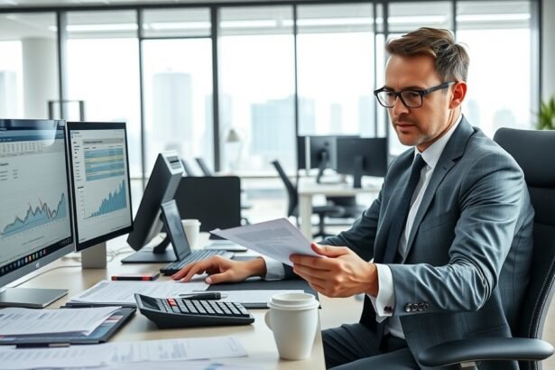 Közgazdász elemzi az adatokat egy modern irodában.