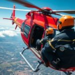 Légimentők helikopterben, szolgálatban, légi mentés közben