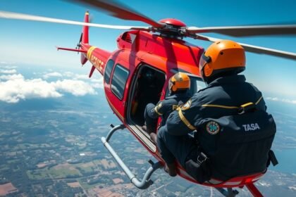 Légimentők helikopterben, szolgálatban, légi mentés közben