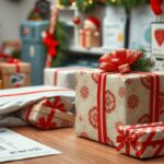 Karácsonyi ajándékok postázása, díszített csomagok az ünnepek előtt.