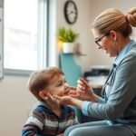 Logopédus gyermekkel, beszédfejlesztés foglalkozáson.