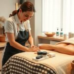 Masszőr dolgozik egy pihentető masszázs környezetben