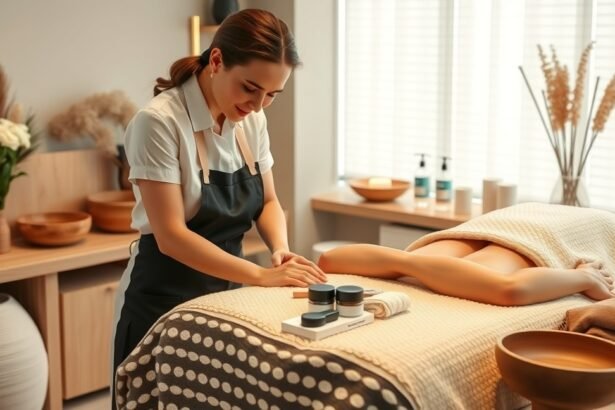 Masszőr dolgozik egy pihentető masszázs környezetben