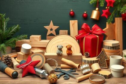 Karácsonyi barkácsolás faanyagból, díszek és szerszámok.