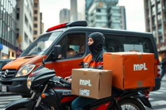 MPL futár csomagokkal városi forgalomban