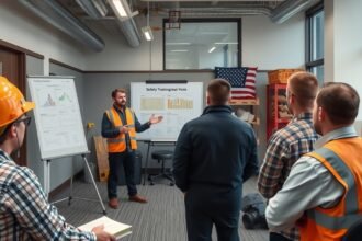 Munkavédelmi előadó biztonsági tréninget tart